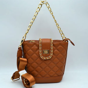 Deco-lock quilted chain shoulder bag - tan