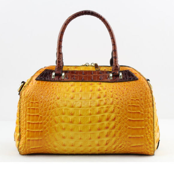 Two-tone crocodile embossed tote with wristlet - yellow