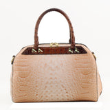 Two-tone crocodile embossed tote with wristlet - pink