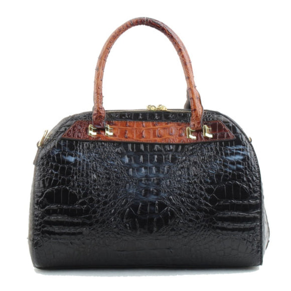 Two-tone crocodile embossed tote with wristlet - black