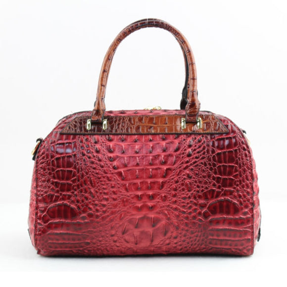 Two-tone crocodile embossed tote with wristlet - red