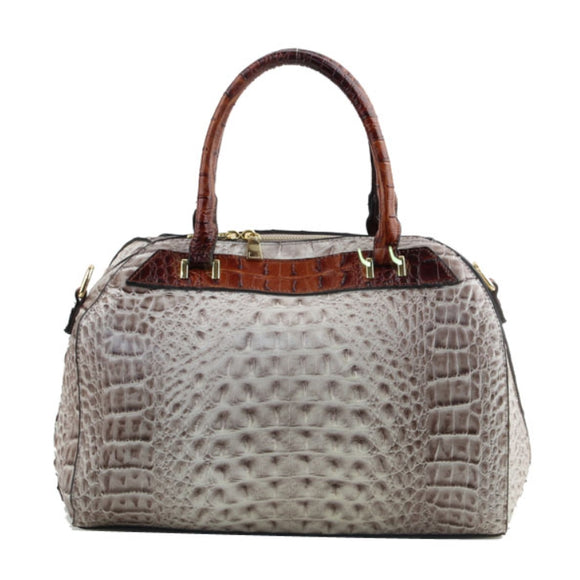 Two-tone crocodile embossed tote with wristlet - light grey