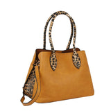 Leopard pattern detail tote with wallet - black