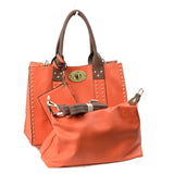 3 in 1 Studded turn lock tote - mint/brown