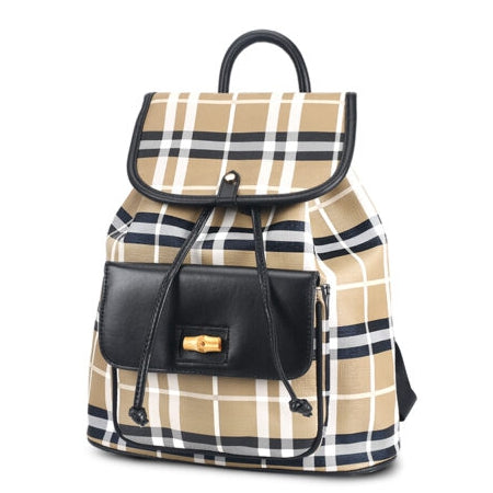 Plaid pattern front pocket backpack - black