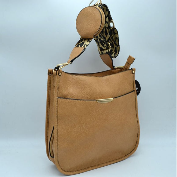 2-in-1 animal pattern strap soulder bag - natural