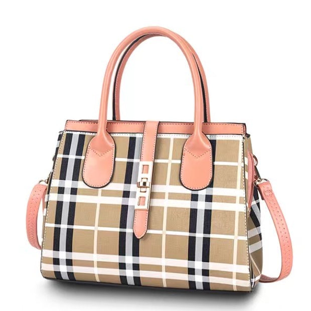 InterestPrint Pink Colors for Plaid Top Handle HandBags Shoulder