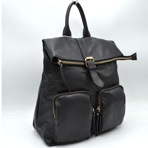 Fold-over belted backpack - black