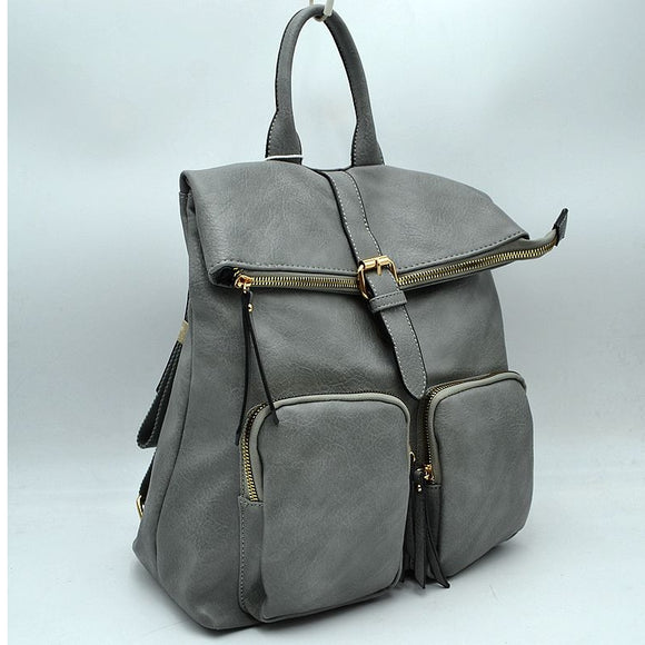 Fold-over belted backpack - grey