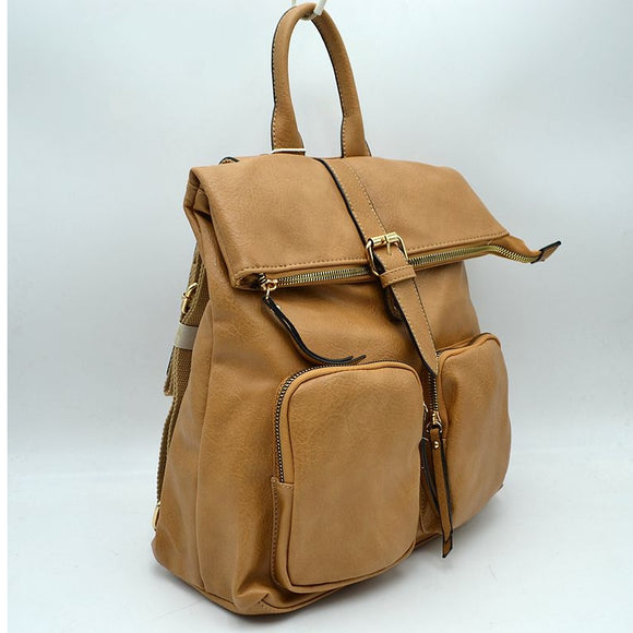 Fold-over belted backpack - taupe