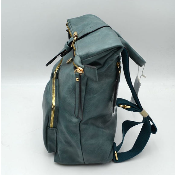 Fold-over belted backpack - brown