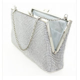 Women Rhinestone Crystal Mesh Clutch Bag - silver