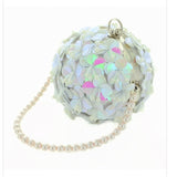 Hand Sewn Full-blooming Sequin Flower Ball Clutch - white