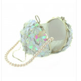 Hand Sewn Full-blooming Sequin Flower Ball Clutch - white