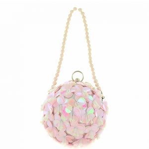 Hand Sewn Full-blooming Sequin Flower Ball Clutch - pink