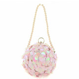 Hand Sewn Full-blooming Sequin Flower Ball Clutch - pink