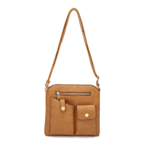 Two front pocket crossbody bag - light brown