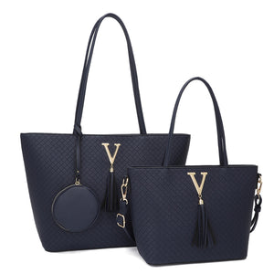 3-in-1 V-accent tote set - navy
