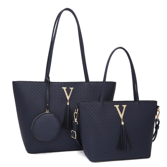 3-in-1 V-accent tote set - navy