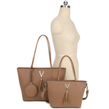 3-in-1 V-accent tote set - brown
