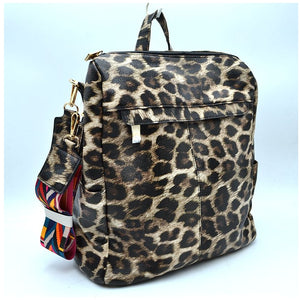 Convertible backpack tote with fashion strap - leopard