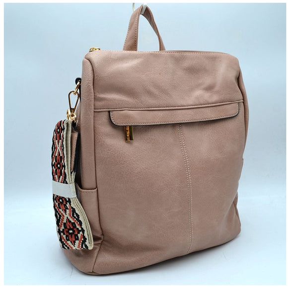 Convertible backpack tote with fashion strap - mauve