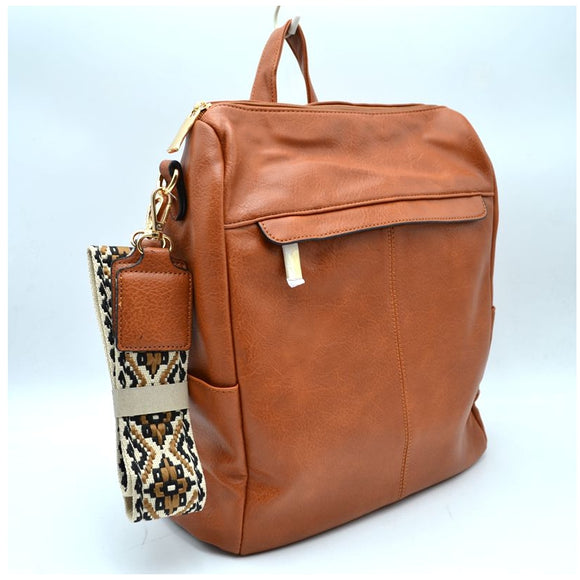 Convertible backpack tote with fashion strap - brown