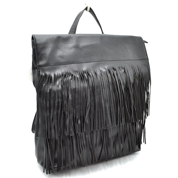 Convertible fringe backpack - black
