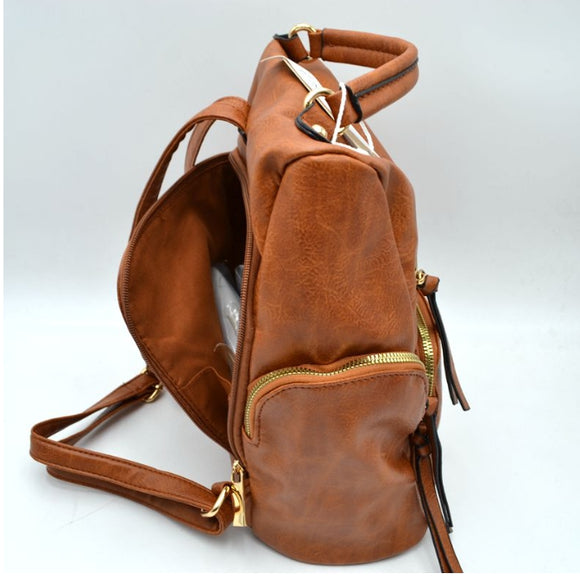 Utility leather backpack - brown