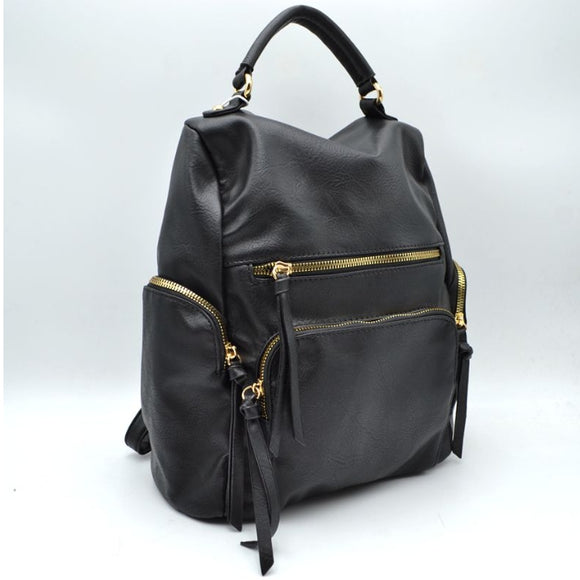 Utility leather backpack - black