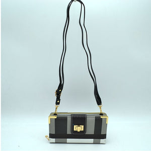 Plaid turn-lock wallet crossbody bag - black