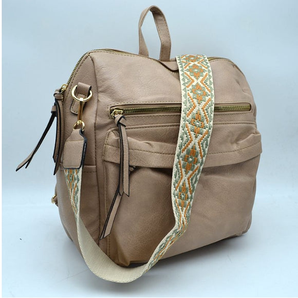 Convertible backpack shoulder bag - taupe