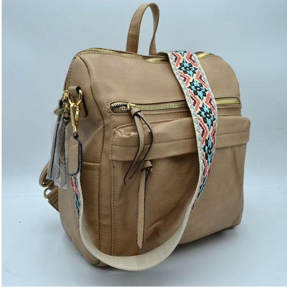 Convertible backpack shoulder bag - tan