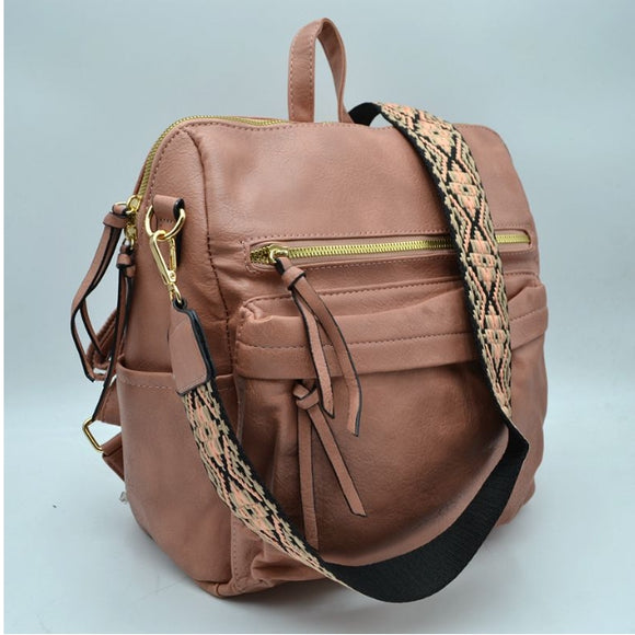 Convertible backpack shoulder bag - mauve