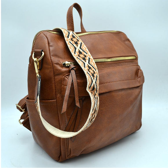 Convertible backpack shoulder bag - brown