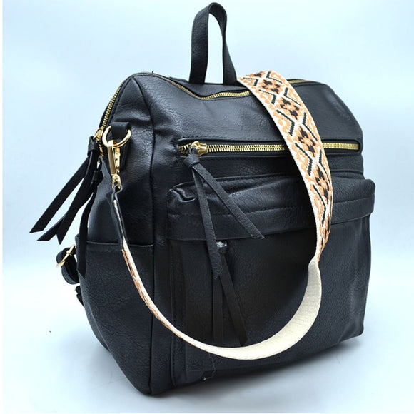 Convertible backpack shoulder bag - black