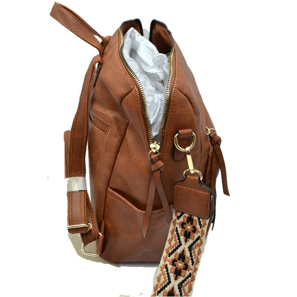 Convertible backpack shoulder bag - brown
