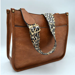 Classic shoulder bag with fashion strap - brown