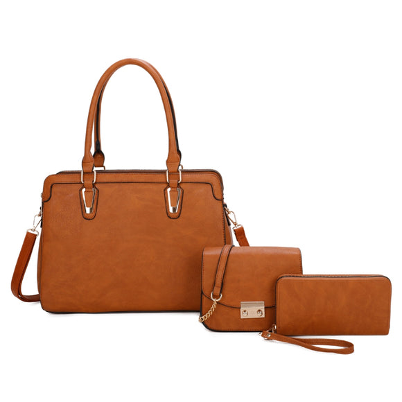 3-in-1 Tote, crossbody and wallet set - brown