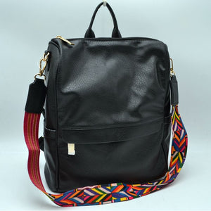 Convertible backpack shoulder bag with fashion strap - black