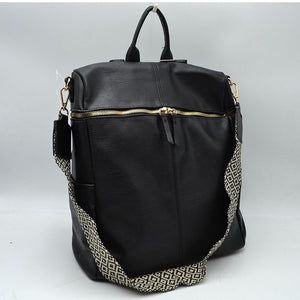 Zipper around convertible backpack shoulder bag with fashion strap - black