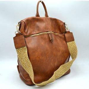 Zipper around convertible backpack shoulder bag with fashion strap - brown