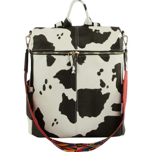 Zipper around convertible backpack shoulder bag with fashion strap - cow