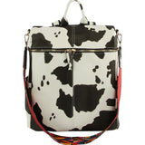 Zipper around convertible backpack shoulder bag with fashion strap - cow