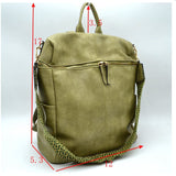 Zipper around convertible backpack shoulder bag with fashion strap - sage