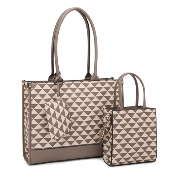 Monogram pattern 3-in-1 handbag set - taupe
