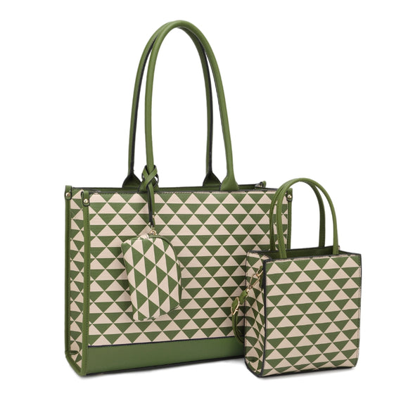 Monogram pattern 3-in-1 handbag set - green