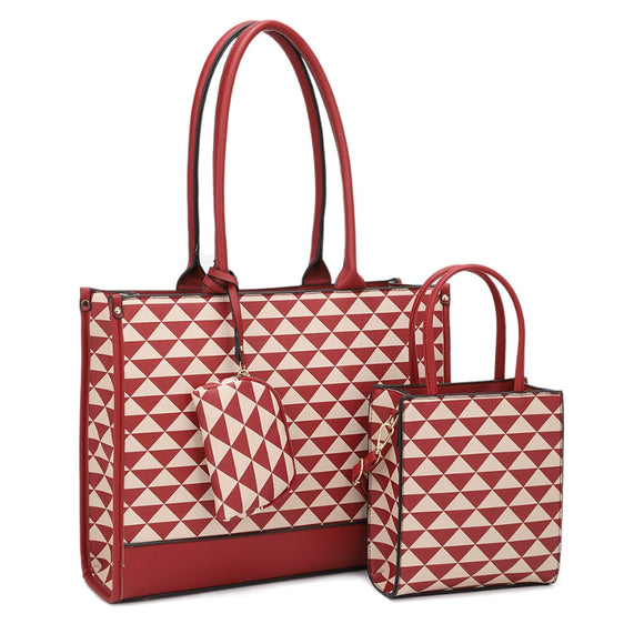 Monogram pattern 3-in-1 handbag set - burgundy