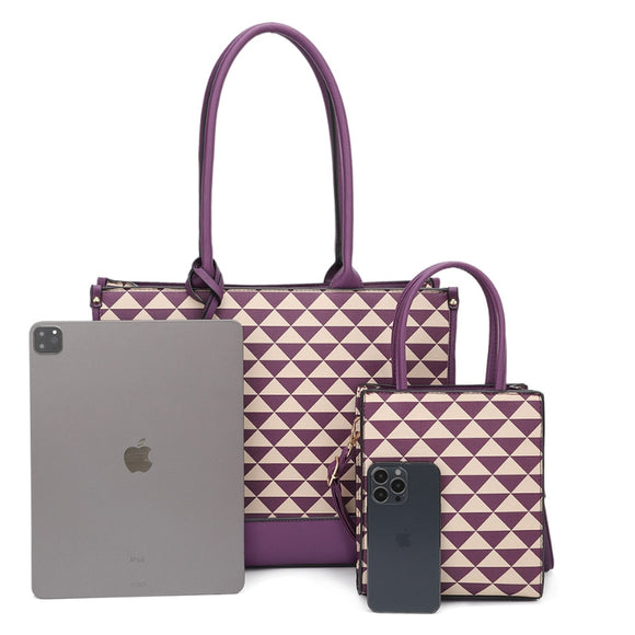 Monogram pattern 3-in-1 handbag set - cognac