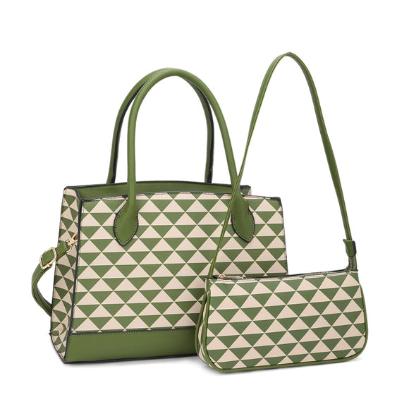 2-in-1 monogram pattern tote, crossbody bag - green